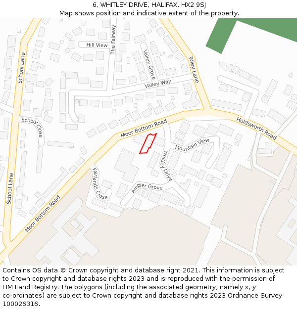 6, WHITLEY DRIVE, HALIFAX, HX2 9SJ: Location map and indicative extent of plot