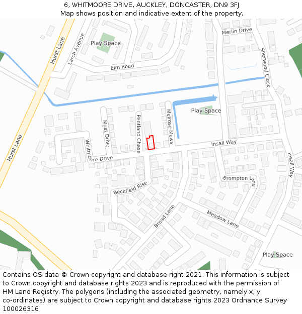 6, WHITMOORE DRIVE, AUCKLEY, DONCASTER, DN9 3FJ: Location map and indicative extent of plot