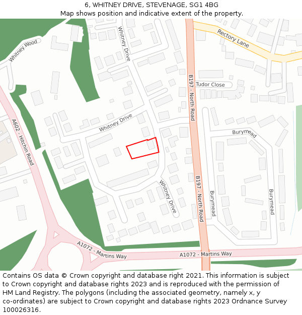 6, WHITNEY DRIVE, STEVENAGE, SG1 4BG: Location map and indicative extent of plot