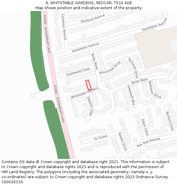 6, WHITSTABLE GARDENS, REDCAR, TS10 4GE: Location map and indicative extent of plot