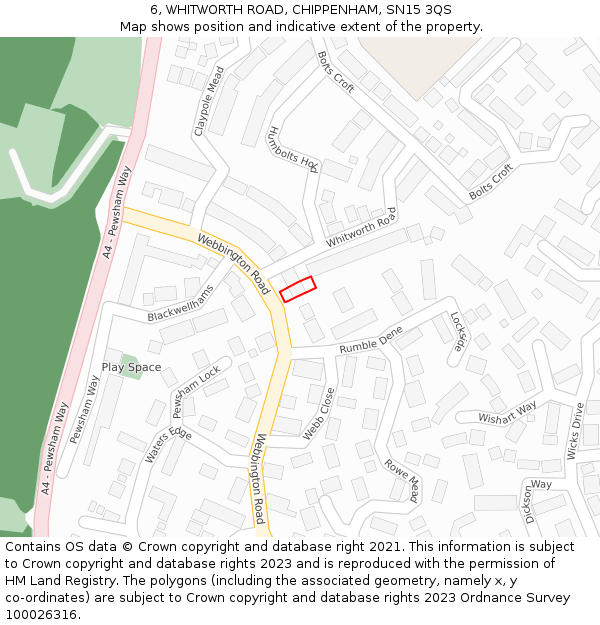 6, WHITWORTH ROAD, CHIPPENHAM, SN15 3QS: Location map and indicative extent of plot