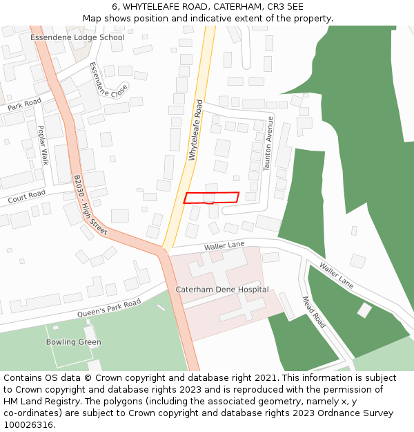 6, WHYTELEAFE ROAD, CATERHAM, CR3 5EE: Location map and indicative extent of plot