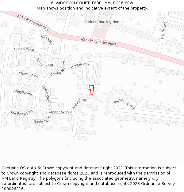 6, WIDGEON COURT, FAREHAM, PO16 8PW: Location map and indicative extent of plot