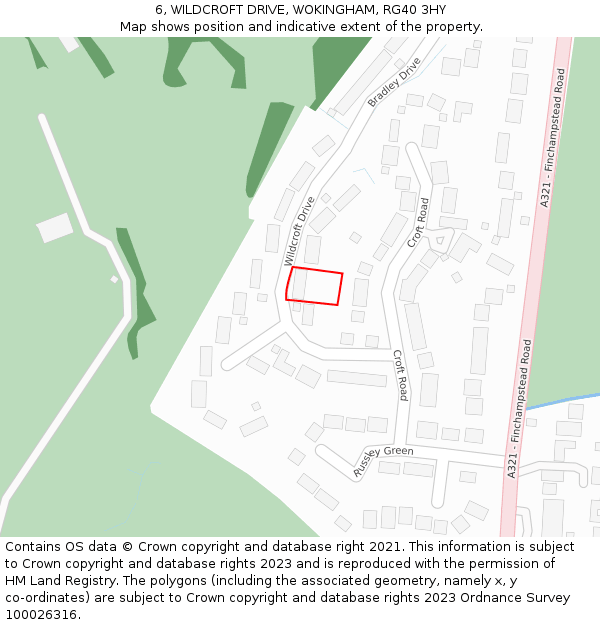 6, WILDCROFT DRIVE, WOKINGHAM, RG40 3HY: Location map and indicative extent of plot