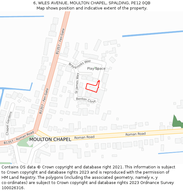 6, WILES AVENUE, MOULTON CHAPEL, SPALDING, PE12 0QB: Location map and indicative extent of plot