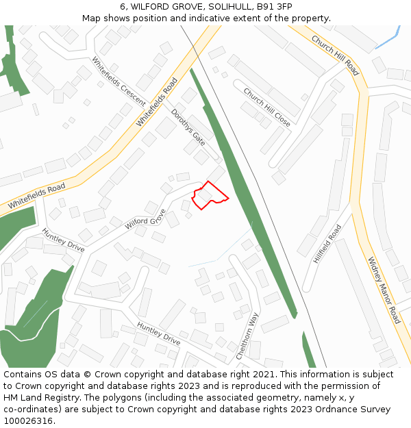 6, WILFORD GROVE, SOLIHULL, B91 3FP: Location map and indicative extent of plot