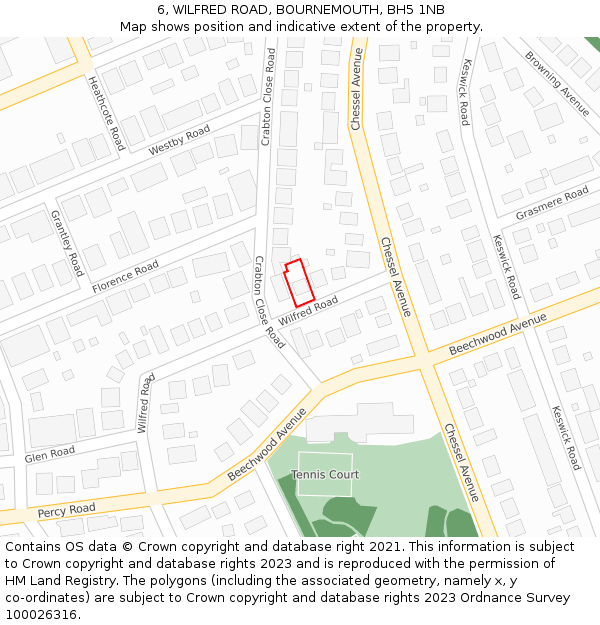 6, WILFRED ROAD, BOURNEMOUTH, BH5 1NB: Location map and indicative extent of plot