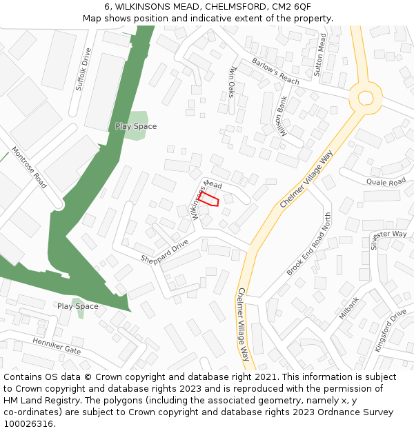 6, WILKINSONS MEAD, CHELMSFORD, CM2 6QF: Location map and indicative extent of plot