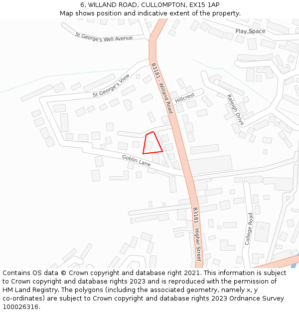 6, WILLAND ROAD, CULLOMPTON, EX15 1AP: Location map and indicative extent of plot