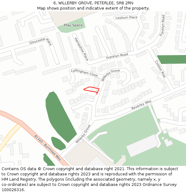 6, WILLERBY GROVE, PETERLEE, SR8 2RN: Location map and indicative extent of plot