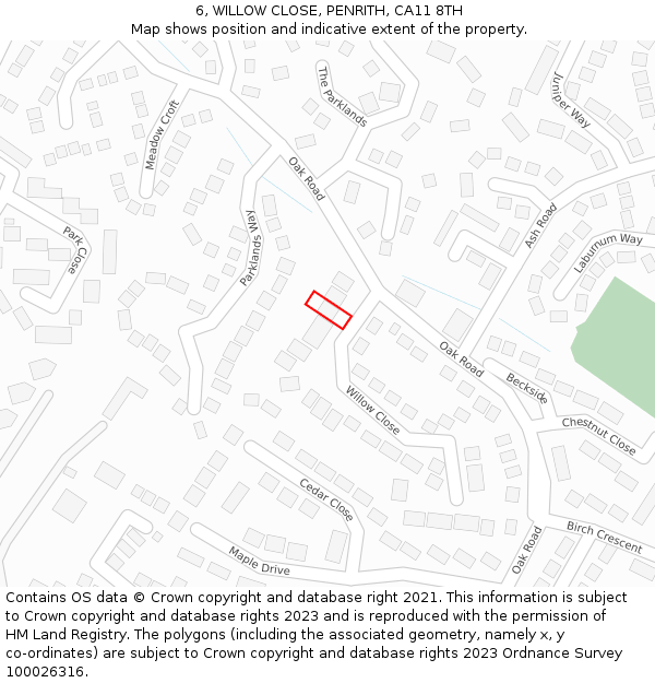 6, WILLOW CLOSE, PENRITH, CA11 8TH: Location map and indicative extent of plot