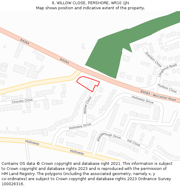 6, WILLOW CLOSE, PERSHORE, WR10 1JN: Location map and indicative extent of plot