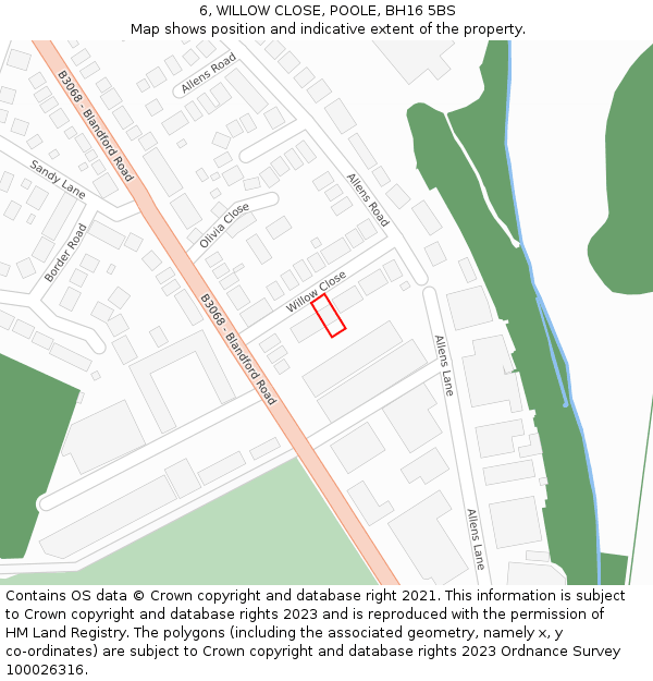 6, WILLOW CLOSE, POOLE, BH16 5BS: Location map and indicative extent of plot