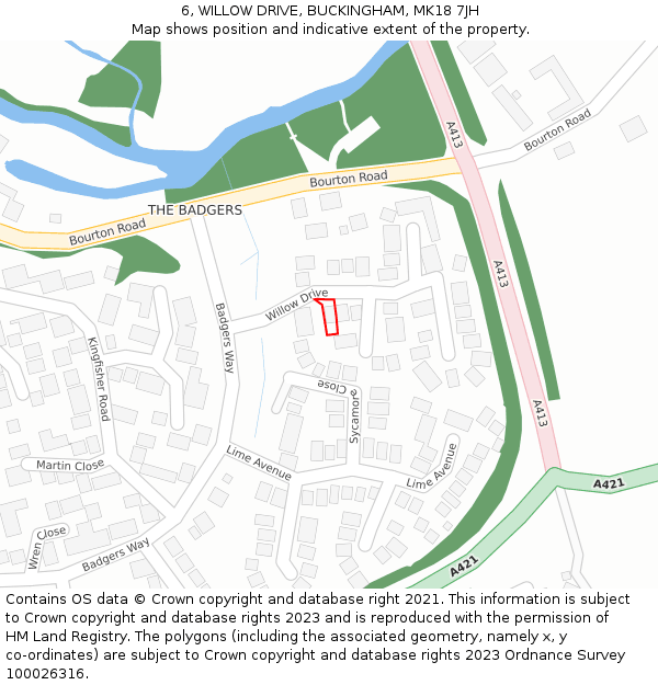 6, WILLOW DRIVE, BUCKINGHAM, MK18 7JH: Location map and indicative extent of plot