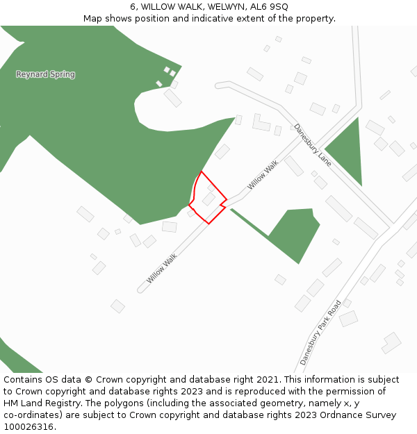 6, WILLOW WALK, WELWYN, AL6 9SQ: Location map and indicative extent of plot