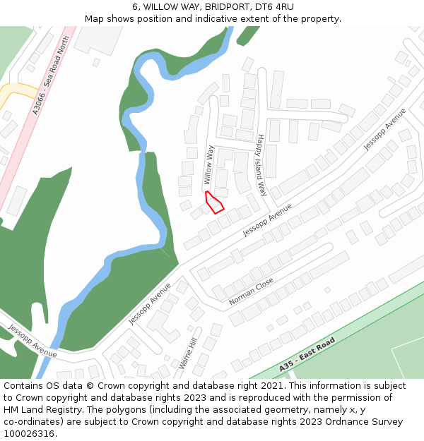 6, WILLOW WAY, BRIDPORT, DT6 4RU: Location map and indicative extent of plot