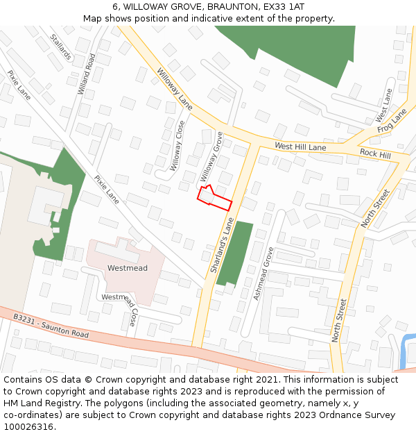 6, WILLOWAY GROVE, BRAUNTON, EX33 1AT: Location map and indicative extent of plot