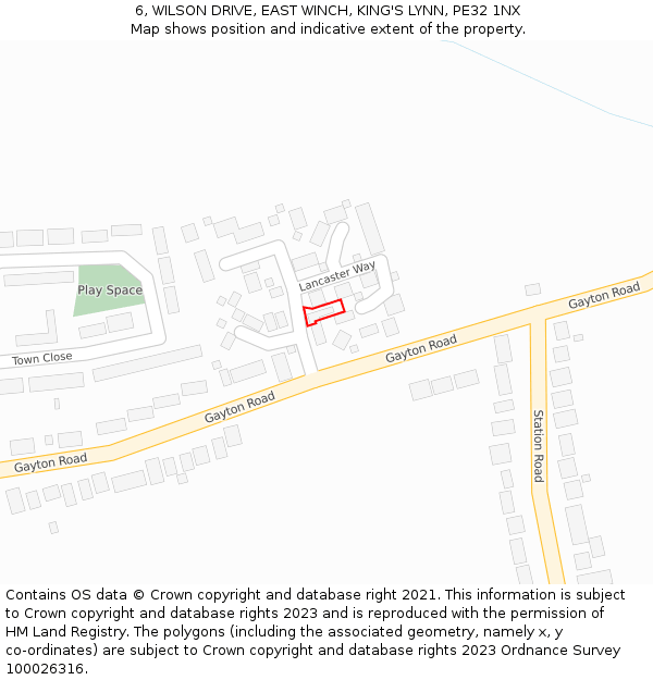 6, WILSON DRIVE, EAST WINCH, KING'S LYNN, PE32 1NX: Location map and indicative extent of plot