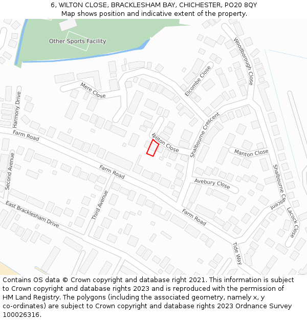 6, WILTON CLOSE, BRACKLESHAM BAY, CHICHESTER, PO20 8QY: Location map and indicative extent of plot