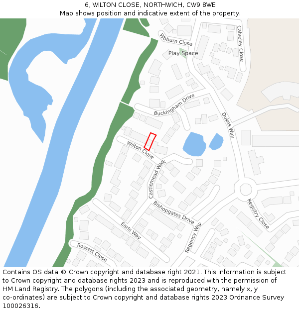 6, WILTON CLOSE, NORTHWICH, CW9 8WE: Location map and indicative extent of plot