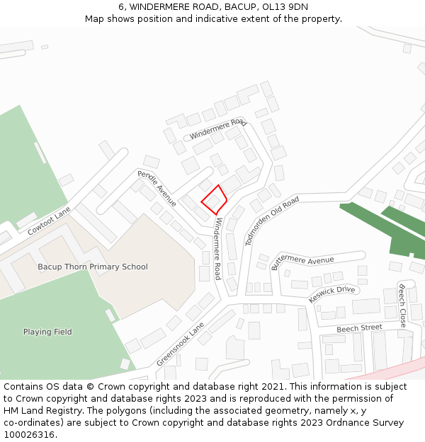 6, WINDERMERE ROAD, BACUP, OL13 9DN: Location map and indicative extent of plot