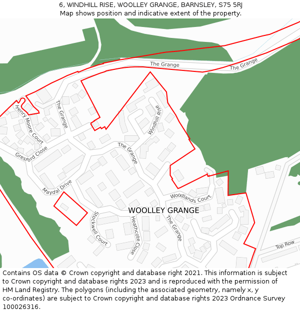 6, WINDHILL RISE, WOOLLEY GRANGE, BARNSLEY, S75 5RJ: Location map and indicative extent of plot