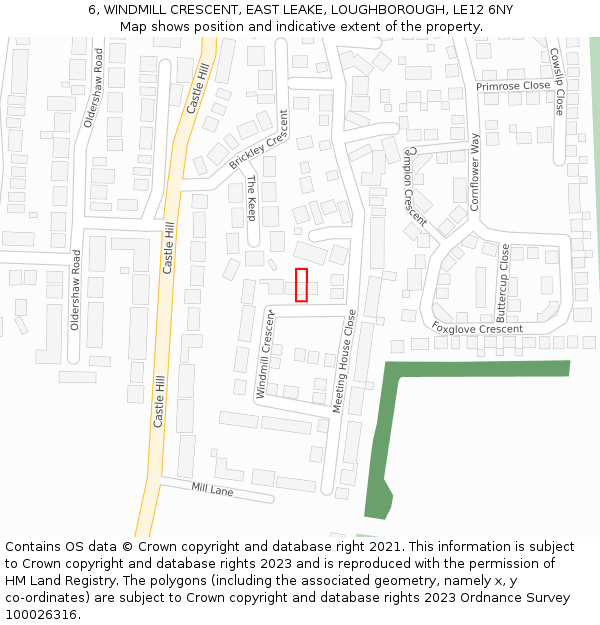 6, WINDMILL CRESCENT, EAST LEAKE, LOUGHBOROUGH, LE12 6NY: Location map and indicative extent of plot