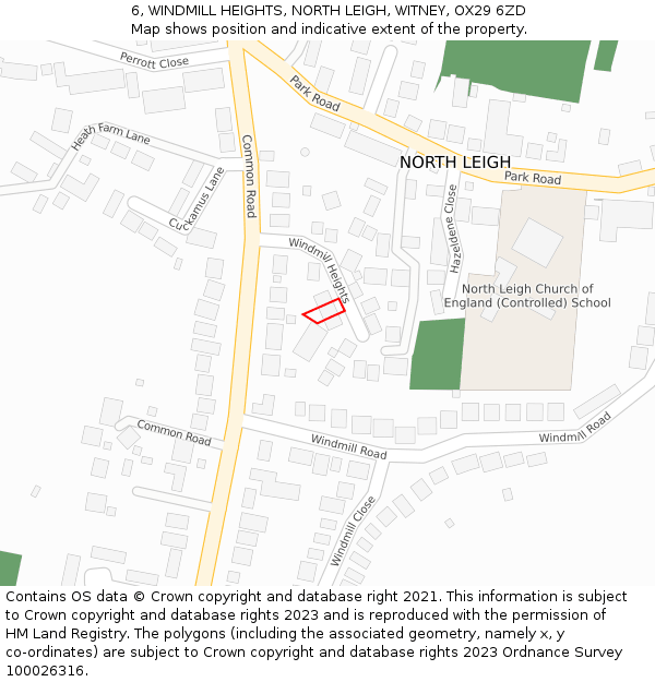 6, WINDMILL HEIGHTS, NORTH LEIGH, WITNEY, OX29 6ZD: Location map and indicative extent of plot