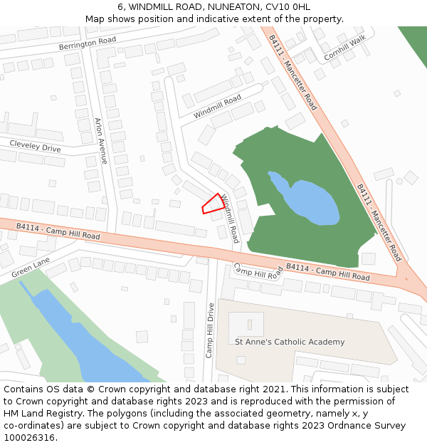 6, WINDMILL ROAD, NUNEATON, CV10 0HL: Location map and indicative extent of plot