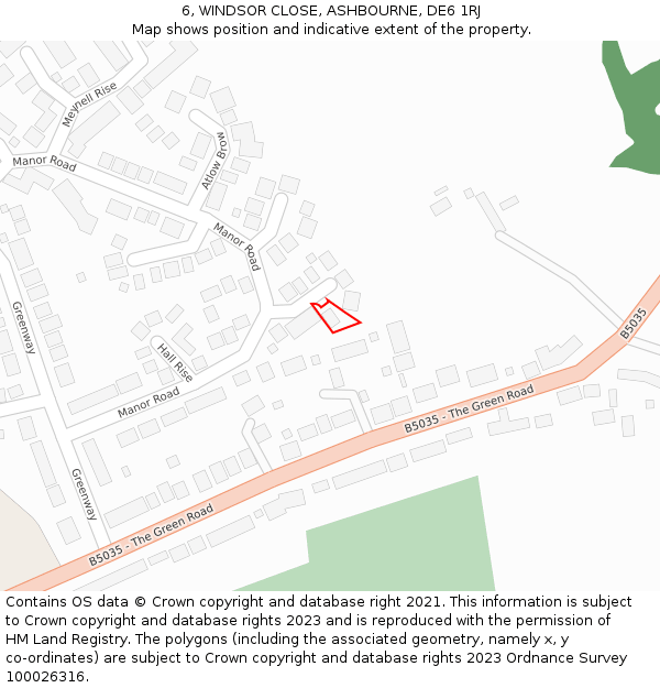 6, WINDSOR CLOSE, ASHBOURNE, DE6 1RJ: Location map and indicative extent of plot