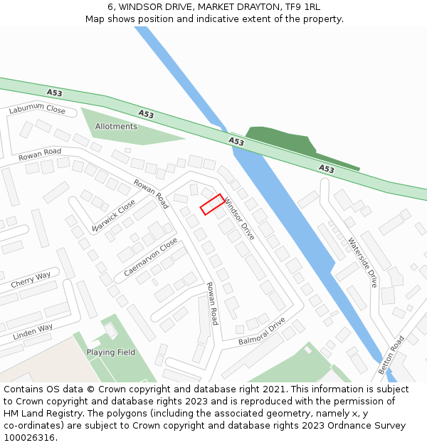 6, WINDSOR DRIVE, MARKET DRAYTON, TF9 1RL: Location map and indicative extent of plot
