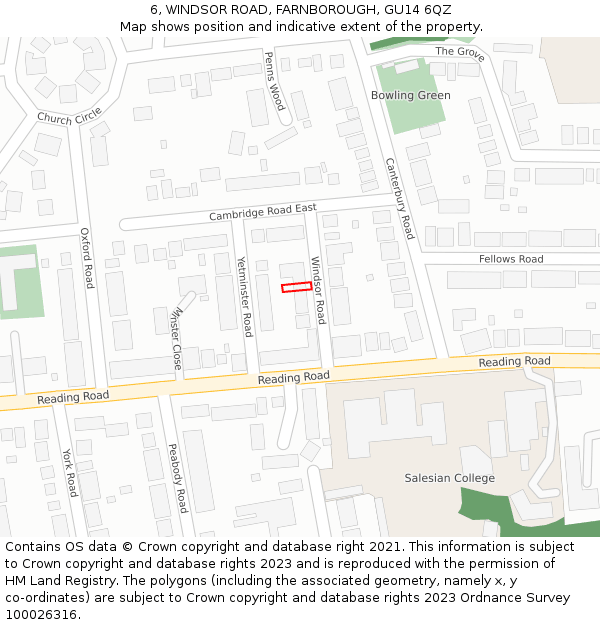 6, WINDSOR ROAD, FARNBOROUGH, GU14 6QZ: Location map and indicative extent of plot