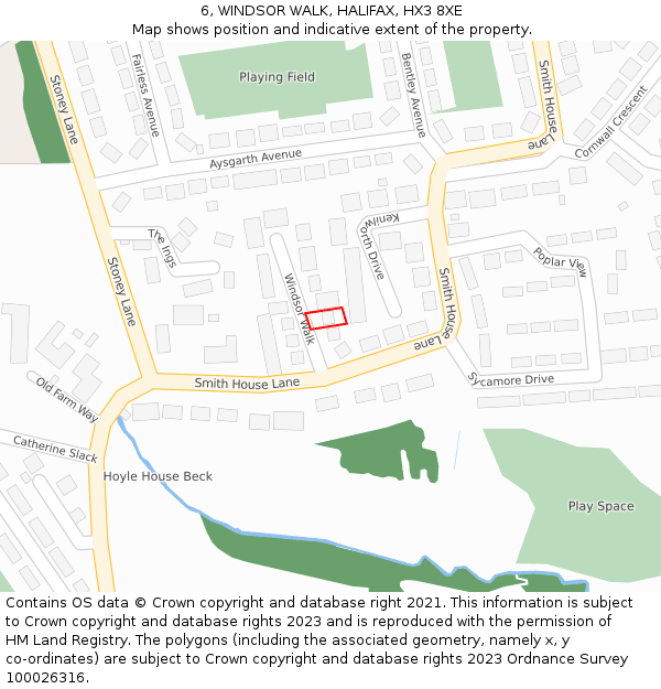 6, WINDSOR WALK, HALIFAX, HX3 8XE: Location map and indicative extent of plot