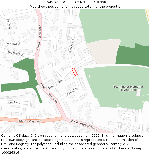 6, WINDY RIDGE, BEAMINSTER, DT8 3SR: Location map and indicative extent of plot