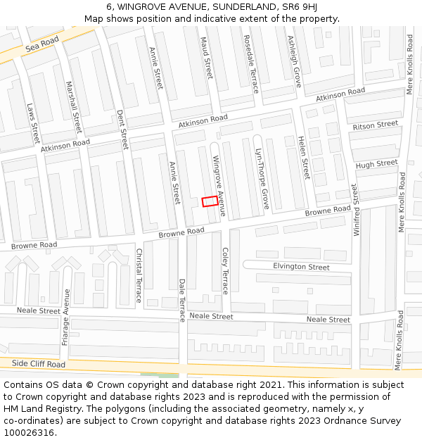 6, WINGROVE AVENUE, SUNDERLAND, SR6 9HJ: Location map and indicative extent of plot