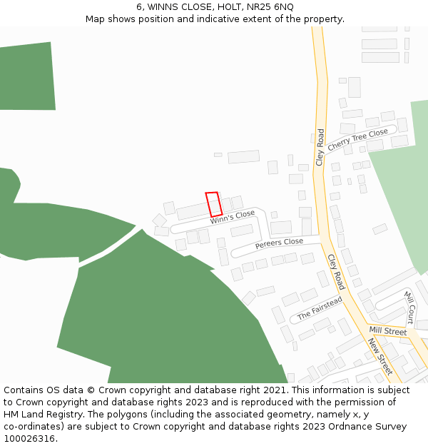 6, WINNS CLOSE, HOLT, NR25 6NQ: Location map and indicative extent of plot