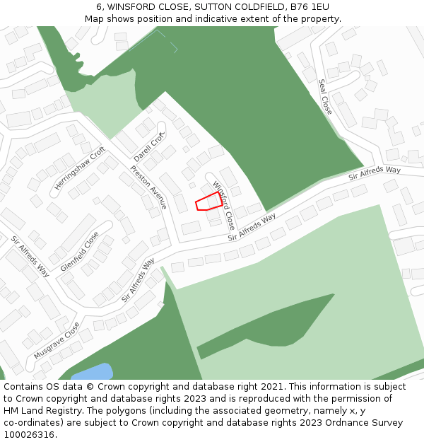 6, WINSFORD CLOSE, SUTTON COLDFIELD, B76 1EU: Location map and indicative extent of plot