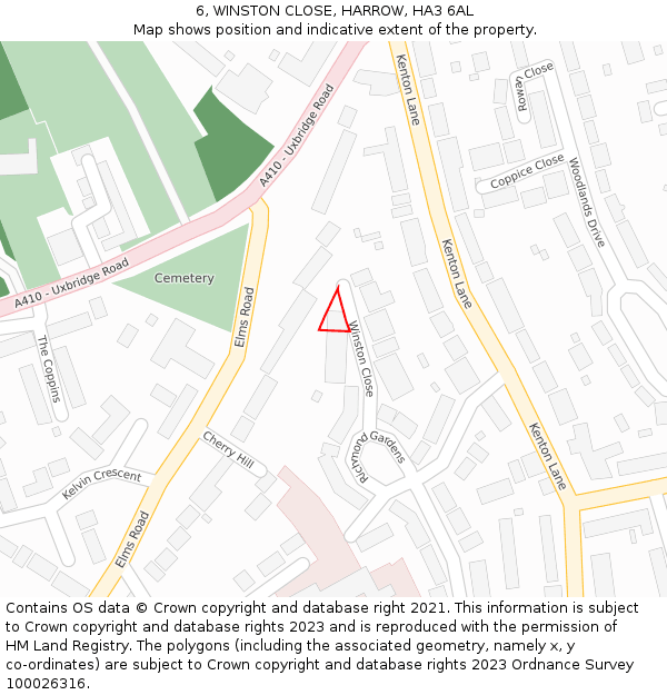 6, WINSTON CLOSE, HARROW, HA3 6AL: Location map and indicative extent of plot