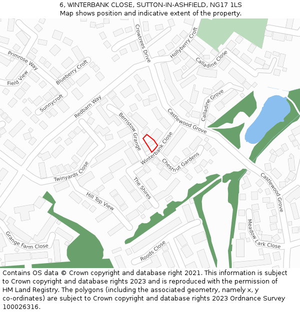 6, WINTERBANK CLOSE, SUTTON-IN-ASHFIELD, NG17 1LS: Location map and indicative extent of plot