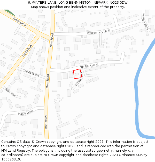 6, WINTERS LANE, LONG BENNINGTON, NEWARK, NG23 5DW: Location map and indicative extent of plot