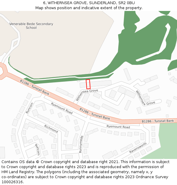 6, WITHERNSEA GROVE, SUNDERLAND, SR2 0BU: Location map and indicative extent of plot