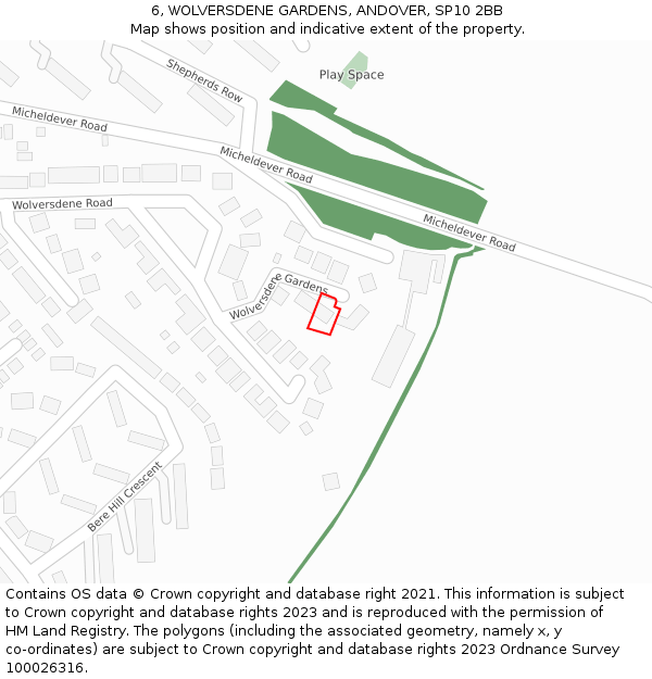 6, WOLVERSDENE GARDENS, ANDOVER, SP10 2BB: Location map and indicative extent of plot