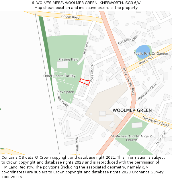 6, WOLVES MERE, WOOLMER GREEN, KNEBWORTH, SG3 6JW: Location map and indicative extent of plot