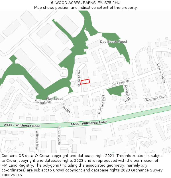 6, WOOD ACRES, BARNSLEY, S75 1HU: Location map and indicative extent of plot