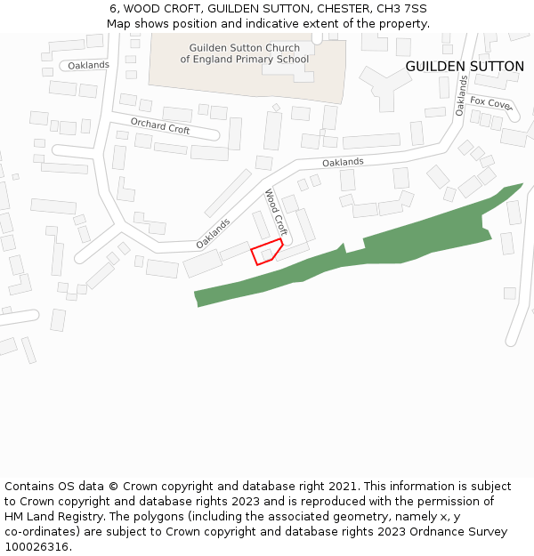 6, WOOD CROFT, GUILDEN SUTTON, CHESTER, CH3 7SS: Location map and indicative extent of plot