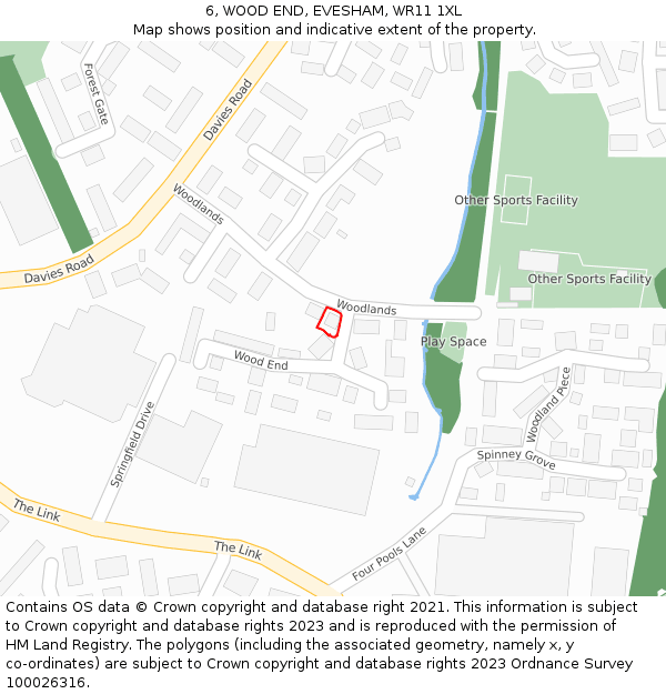 6, WOOD END, EVESHAM, WR11 1XL: Location map and indicative extent of plot