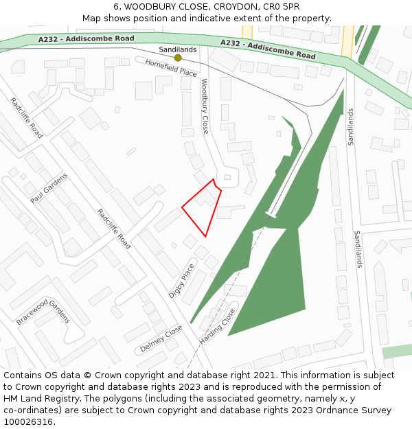 6, WOODBURY CLOSE, CROYDON, CR0 5PR: Location map and indicative extent of plot