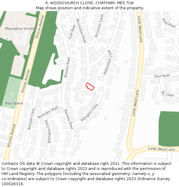 6, WOODCHURCH CLOSE, CHATHAM, ME5 7LW: Location map and indicative extent of plot