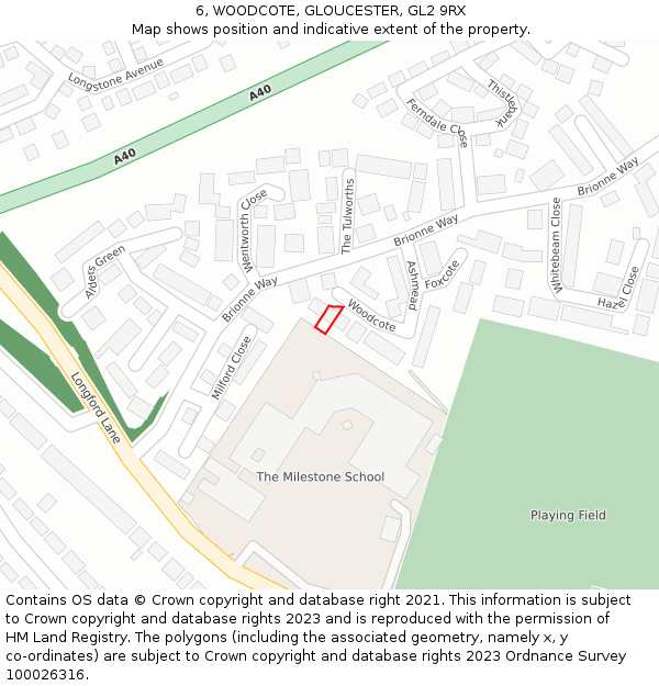 6, WOODCOTE, GLOUCESTER, GL2 9RX: Location map and indicative extent of plot