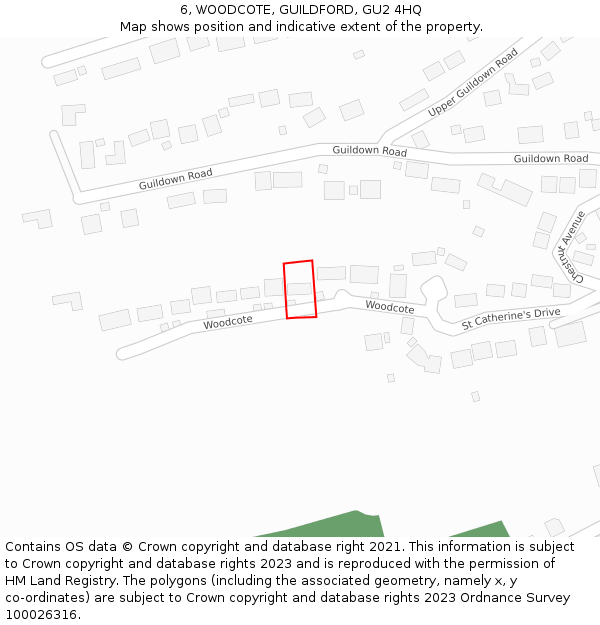 6, WOODCOTE, GUILDFORD, GU2 4HQ: Location map and indicative extent of plot